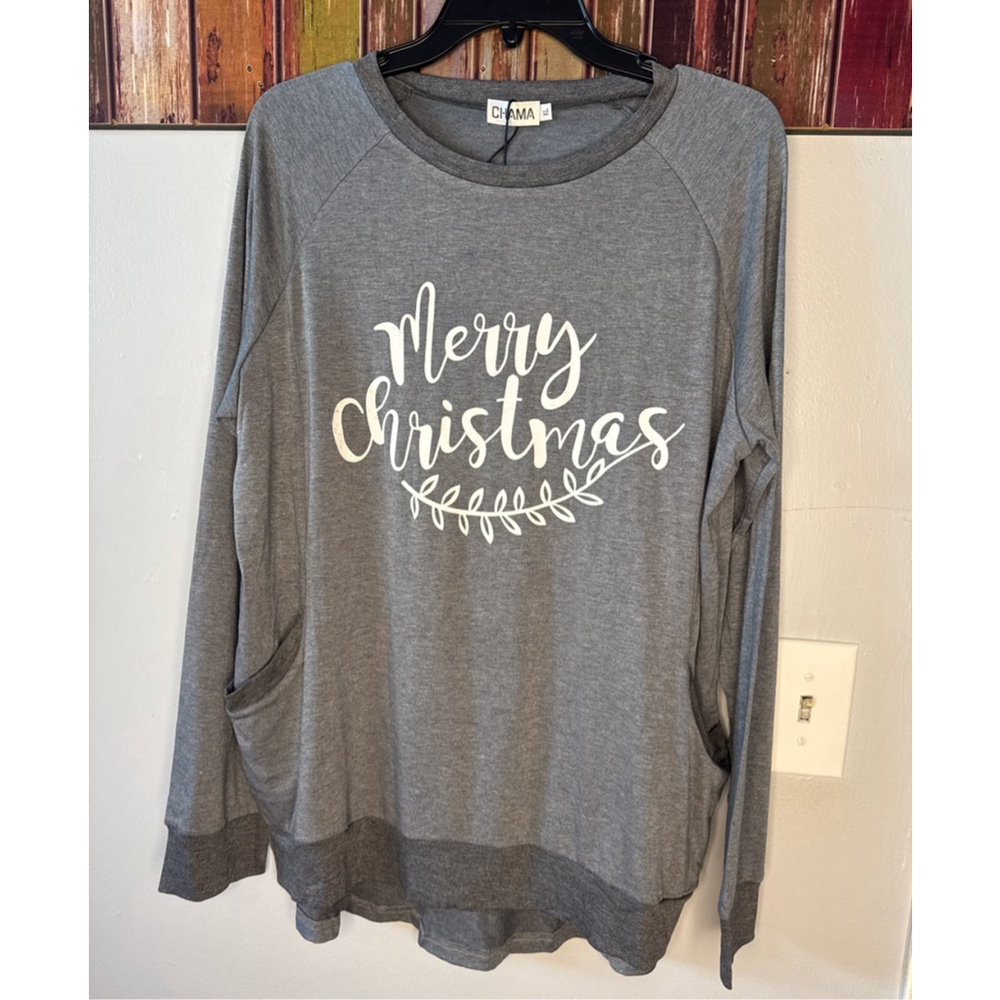 plus size long sleeve merry Christmas sweatshirt